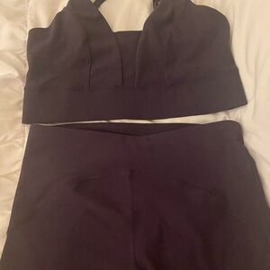 two-piece purple ribbed sports bra  purple leggings set #workout #fall